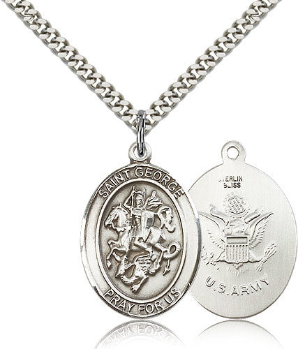 Sterling Silver St. George Army Medal with Chain Pendant Lagron