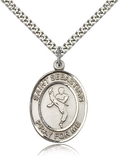 Sterling Silver St. Sebastian Martial Arts Medal with Chain Pendant ...